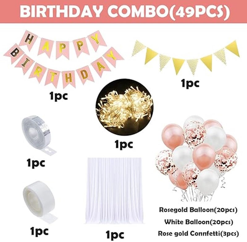 AT ARNAV TRADERS AT ARNAV TRADERS Presents Rose-Gold Happy Birthday Decoration Combo/Kit/Pack/Set Perfect Combination Make Occasion Merorable For Life Time (Set of 49) - Image 2
