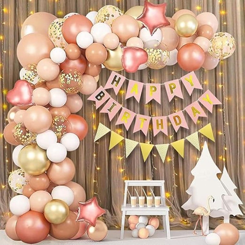 AT ARNAV TRADERS AT ARNAV TRADERS Presents Rose-Gold Happy Birthday Decoration Combo/Kit/Pack/Set Perfect Combination Make Occasion Merorable For Life Time (Set of 49) - Image 1