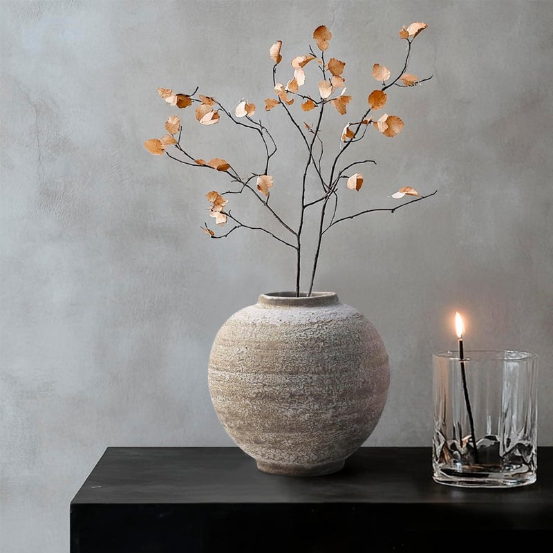 DIF DECO Ceramic Farmhouse Vase Rustic Decor,Pottery Decorative Flower Vases for Home Decor,Boho Vase for Table, Living Room,Bathroom,Shelf,Mantel Decoration,5.5 inch - Image 2