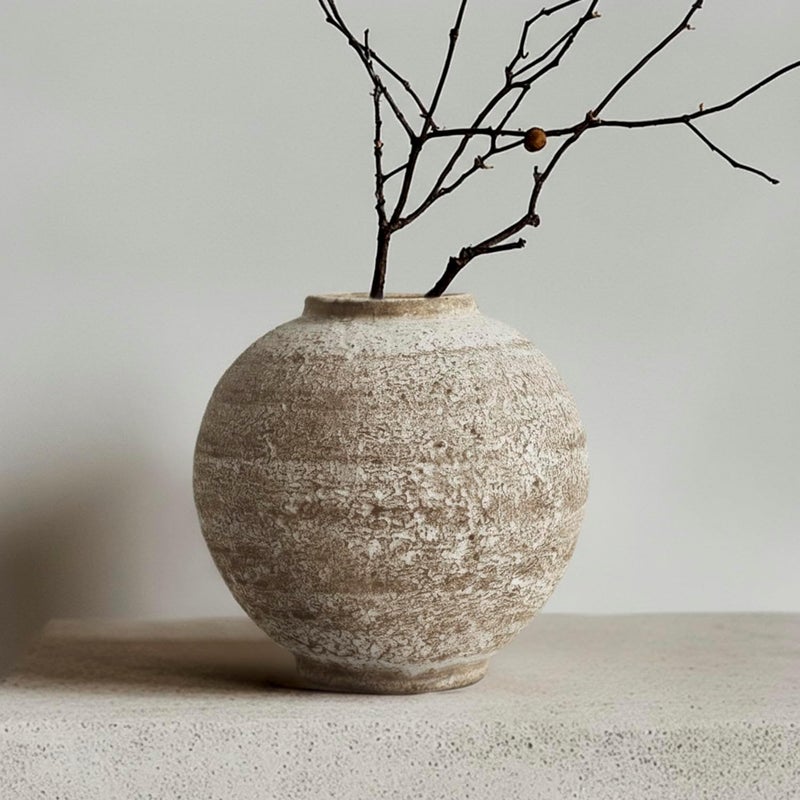 DIF DECO Ceramic Farmhouse Vase Rustic Decor,Pottery Decorative Flower Vases for Home Decor,Boho Vase for Table, Living Room,Bathroom,Shelf,Mantel Decoration,5.5 inch - Image 1