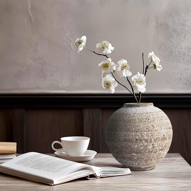 DIF DECO Ceramic Farmhouse Vase Rustic Decor,Pottery Decorative Flower Vases for Home Decor,Boho Vase for Table, Living Room,Bathroom,Shelf,Mantel Decoration,5.5 inch - Image 4