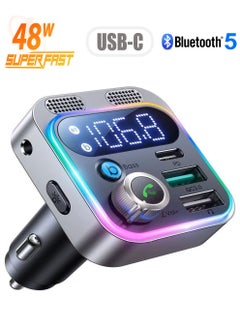 Joyroom 48W Wireless FM Transmitter, Bluetooth 5.0  FM Transmitter Wireless Radio Adapter with Dual USB+PD+AUX Conenection Charging Car Charger MP3 Player Support TF Card & USB Flash Drive