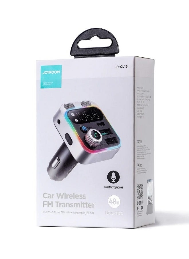 JOYROOM - Joyroom 48W Wireless FM Transmitter, Bluetooth 5.0  FM Transmitter Wireless Radio Adapter with Dual USB+PD+AUX Conenection Charging Car Charger MP3 Player Support TF Card & USB Flash Drive - Image 1