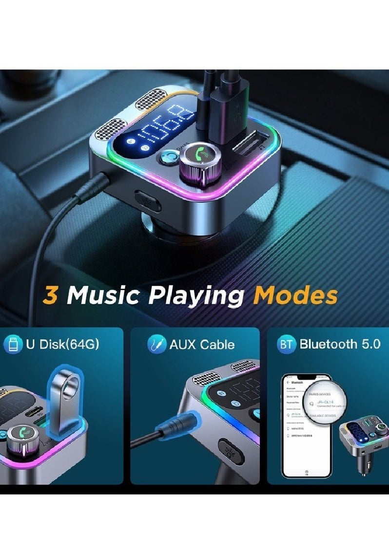 JOYROOM - Joyroom 48W Wireless FM Transmitter, Bluetooth 5.0  FM Transmitter Wireless Radio Adapter with Dual USB+PD+AUX Conenection Charging Car Charger MP3 Player Support TF Card & USB Flash Drive - Image 1