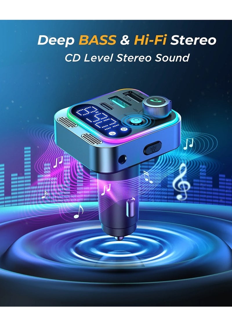 JOYROOM - Joyroom 48W Wireless FM Transmitter, Bluetooth 5.0  FM Transmitter Wireless Radio Adapter with Dual USB+PD+AUX Conenection Charging Car Charger MP3 Player Support TF Card & USB Flash Drive - Image 1