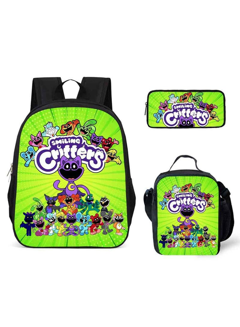 Smiling Schoolbag Three-Piece Set Cartoon Backpack Smiling Small Animals 29*42*16cm