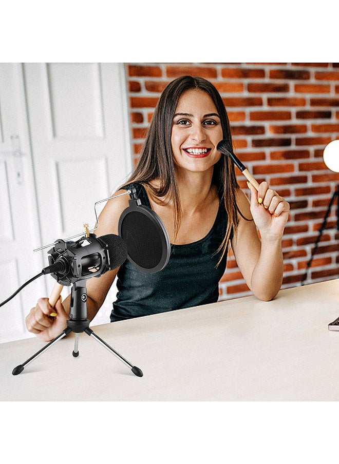 Generic - Video Microphone Kit with Mini Microphone Tripod Shock Mount Pop Filter Windshield Adapter Cable 3.5mm Plug - Image 1