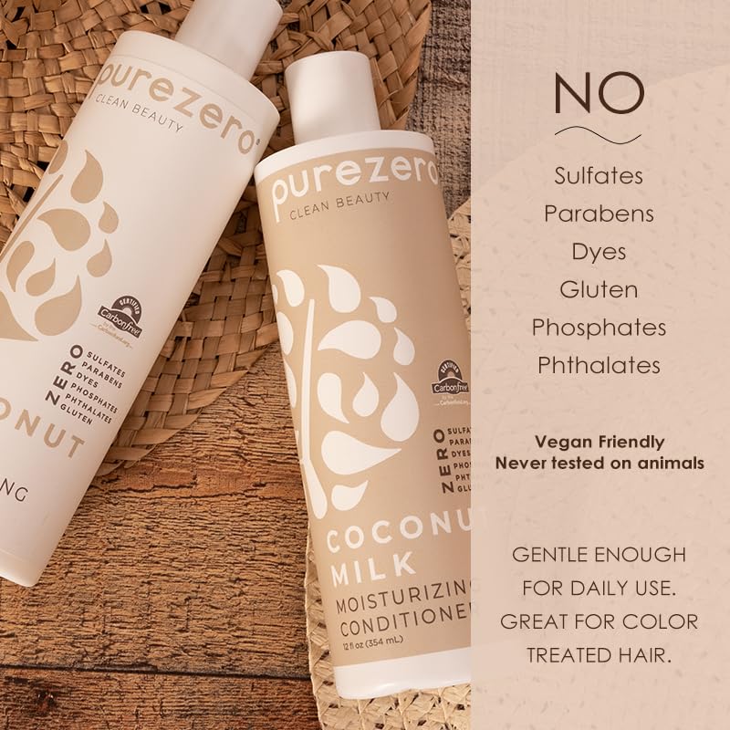 Purezero Coconut Milk Shampoo & Conditioner Set - 100% Vegan & Cruelty Free - Intense Hydration & Increase Shine - Zero Sulfates, Parabens, Dyes - Fight Dandruff & Frizz - Image 5