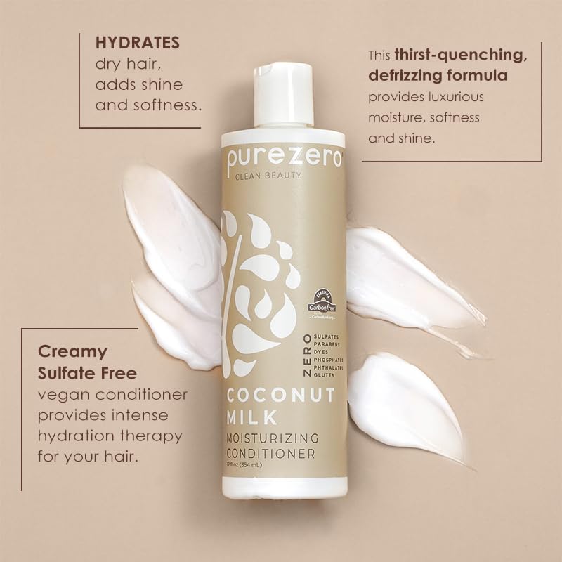 Purezero Coconut Milk Shampoo & Conditioner Set - 100% Vegan & Cruelty Free - Intense Hydration & Increase Shine - Zero Sulfates, Parabens, Dyes - Fight Dandruff & Frizz - Image 3