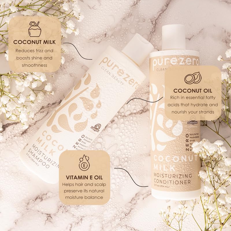 Purezero Coconut Milk Shampoo & Conditioner Set - 100% Vegan & Cruelty Free - Intense Hydration & Increase Shine - Zero Sulfates, Parabens, Dyes - Fight Dandruff & Frizz - Image 4