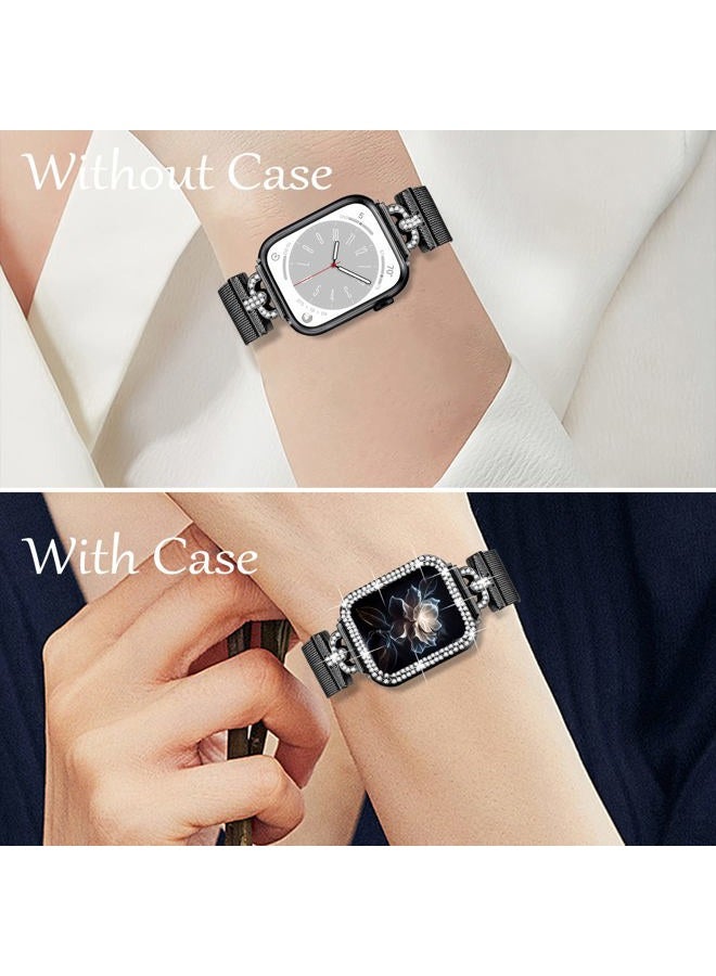 JOYOZY Magnetic Band Compatible with Apple Watch Band 38mm 40mm 41mm 42mm 44mm 45mm 46mm Milanese Strap with Bling Case and Screen Protector, Dressy Stainless Steel iWatch Loop for Women (Black 45mm) - Image 5