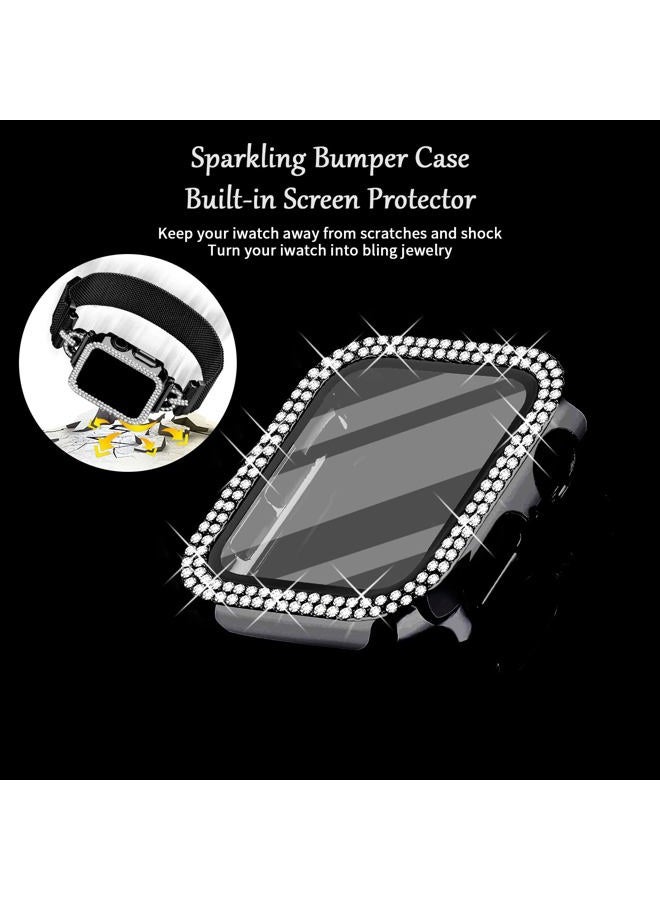 JOYOZY Magnetic Band Compatible with Apple Watch Band 38mm 40mm 41mm 42mm 44mm 45mm 46mm Milanese Strap with Bling Case and Screen Protector, Dressy Stainless Steel iWatch Loop for Women (Black 45mm) - Image 2