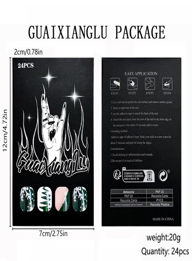 ROKHEVN Christmas Press on Nails Short Square Fake Nails with Snowflake Christmas trees Design Stick on Nails Green Nails Press Ons Artificial Acrylic Glue On Nail for Women Nail Art Decoration 24Pcs - Image 5