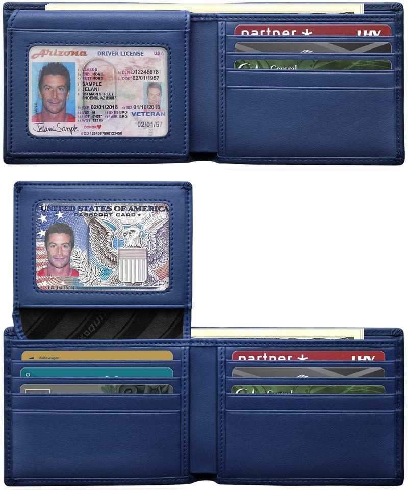 RUNBOX Genuine Leather Wallet for Men 12 Cards Mens Wallet Bifold Rfid Blocking with 2 ID Windows Card Holder Wallet with Gift Box - Image 2