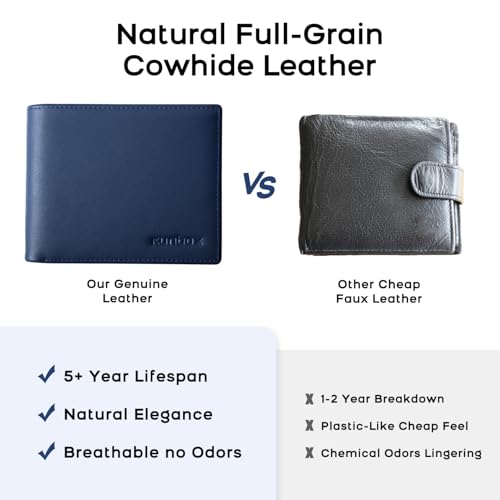 RUNBOX Genuine Leather Wallet for Men 12 Cards Mens Wallet Bifold Rfid Blocking with 2 ID Windows Card Holder Wallet with Gift Box - Image 3