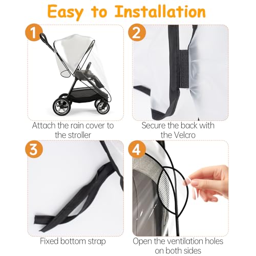 Eiszhjk Rain Cover Compatible with Nuna Stroller - Waterproof Stroller Rain Cover, Windproof Travel Weather Shield, Durable Protect from Dust and Snow with Breathable, Travel Strollers Accessories - Image 5
