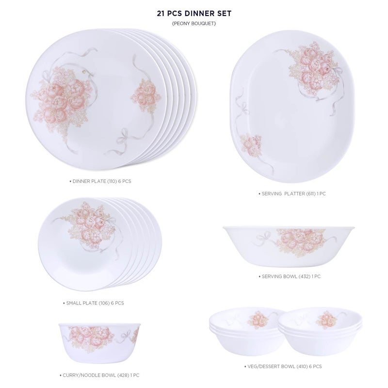 Corelle 21 Pcs Dinner Set Peony Bouquet - Image 3