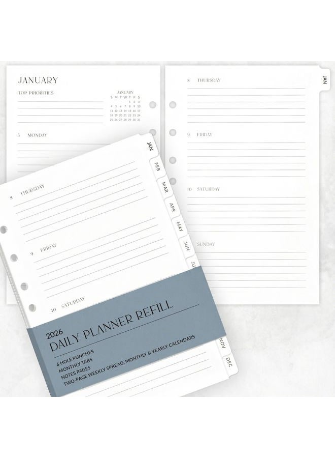 ZICOTO Beautiful 2026 Daily Planner Inserts for 7 Ring Binders – Durable A5 Paper Refill Set 5.5" x 8.3" - Refills Incl. Tabs & Monthly Calendar Spreads - From January 2026 - December 2026 - Image 1