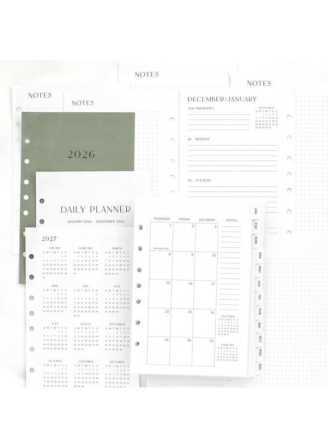 ZICOTO Beautiful 2026 Daily Planner Inserts for 7 Ring Binders – Durable A5 Paper Refill Set 5.5" x 8.3" - Refills Incl. Tabs & Monthly Calendar Spreads - From January 2026 - December 2026 - Image 2