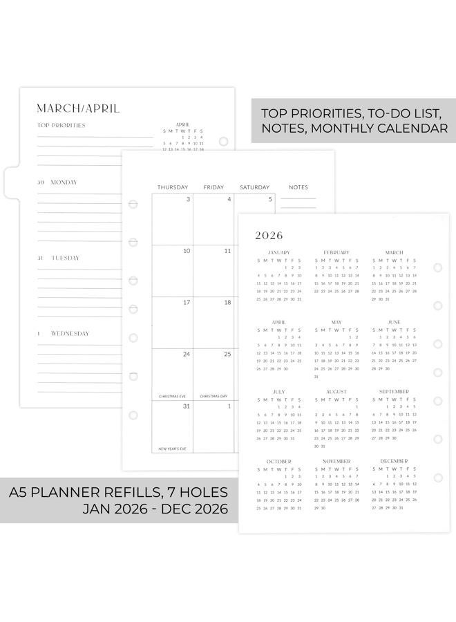 ZICOTO Beautiful 2026 Daily Planner Inserts for 7 Ring Binders – Durable A5 Paper Refill Set 5.5" x 8.3" - Refills Incl. Tabs & Monthly Calendar Spreads - From January 2026 - December 2026 - Image 4