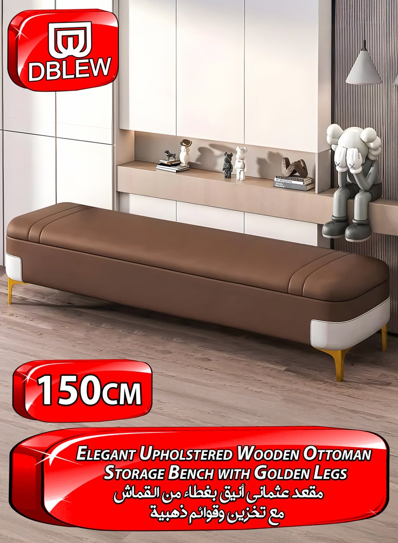 DBLEW Faux Leather Upholstered Ottoman Storage Bench Shoe Changing Seat Chest Sofa Rectangular Extra Long Hidden Storage Foot Stool Shoe Organizer Cabinet for Bedroom and Living Room End of Bed Couch Entryway Doorway Home Office Entrance Hotel Lobby Reception Waiting Area Lounge Furniture 150cm  - Image 1
