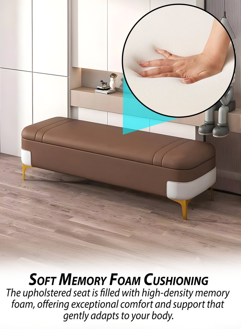 DBLEW Faux Leather Upholstered Ottoman Storage Bench Shoe Changing Seat Chest Sofa Rectangular Extra Long Hidden Storage Foot Stool Shoe Organizer Cabinet for Bedroom and Living Room End of Bed Couch Entryway Doorway Home Office Entrance Hotel Lobby Reception Waiting Area Lounge Furniture 150cm  - Image 3