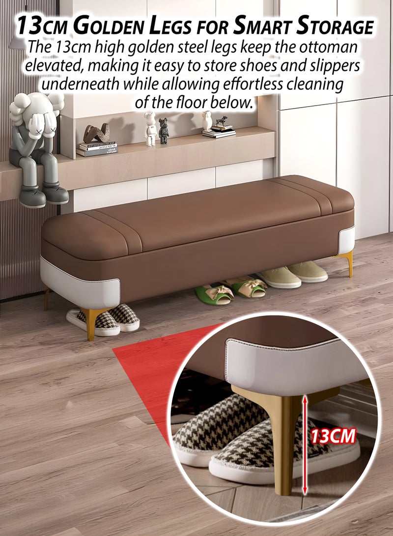 DBLEW Faux Leather Upholstered Ottoman Storage Bench Shoe Changing Seat Chest Sofa Rectangular Extra Long Hidden Storage Foot Stool Shoe Organizer Cabinet for Bedroom and Living Room End of Bed Couch Entryway Doorway Home Office Entrance Hotel Lobby Reception Waiting Area Lounge Furniture 150cm  - Image 4