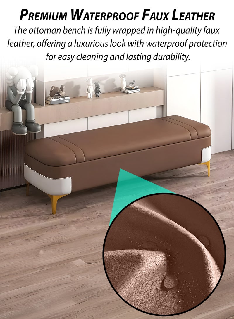 DBLEW Faux Leather Upholstered Ottoman Storage Bench Shoe Changing Seat Chest Sofa Rectangular Extra Long Hidden Storage Foot Stool Shoe Organizer Cabinet for Bedroom and Living Room End of Bed Couch Entryway Doorway Home Office Entrance Hotel Lobby Reception Waiting Area Lounge Furniture 150cm  - Image 5