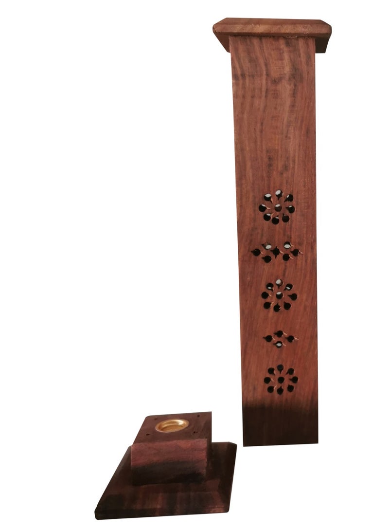 asmat حامل بخور خشبي نقي مصنوع يدويًا - مبخرة أنيقة ومتينة على شكل برج لروائح المنزل، العلاج بالروائح، التأمل، حرق اللبان والبخور - Image 2