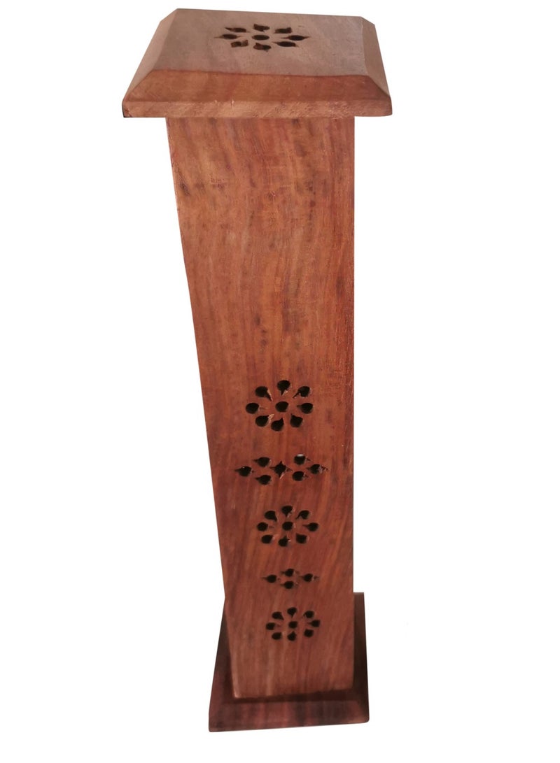 asmat حامل بخور خشبي نقي مصنوع يدويًا - مبخرة أنيقة ومتينة على شكل برج لروائح المنزل، العلاج بالروائح، التأمل، حرق اللبان والبخور - Image 3