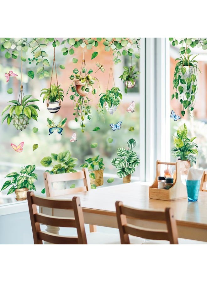 Whaline 6 Sheet Potted Plant Window Clings Hanging Vine Plant Eucalyptus Leaves Reusable Window Decals for Home School Office Spring Summer Party Supplies - Image 4