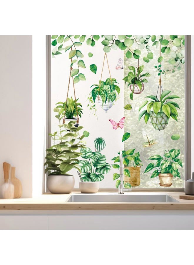 Whaline 6 Sheet Potted Plant Window Clings Hanging Vine Plant Eucalyptus Leaves Reusable Window Decals for Home School Office Spring Summer Party Supplies - Image 3