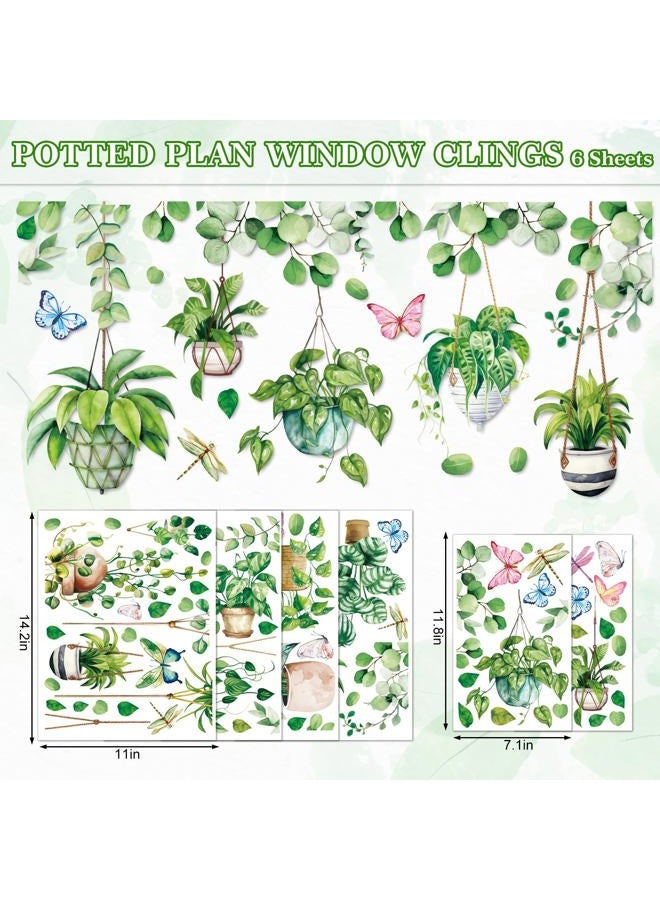 Whaline 6 Sheet Potted Plant Window Clings Hanging Vine Plant Eucalyptus Leaves Reusable Window Decals for Home School Office Spring Summer Party Supplies - Image 5