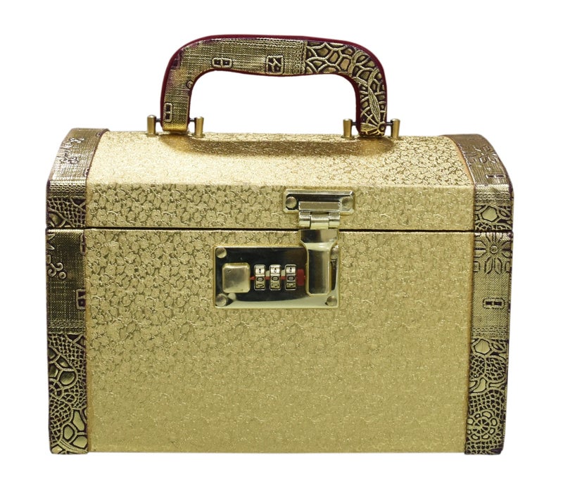 Pride Star Pride Faux Leather Golden Hard Sided Luggage Cosmetic Cases - Image 1