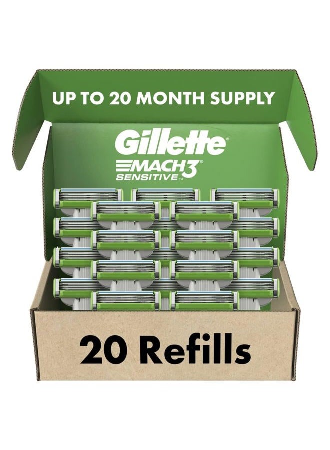 Gillette شفرات حلاقة للرجال Mach3 الحساسة، 20 قطعة، مصممة للبشرة الحساسة - Image 1
