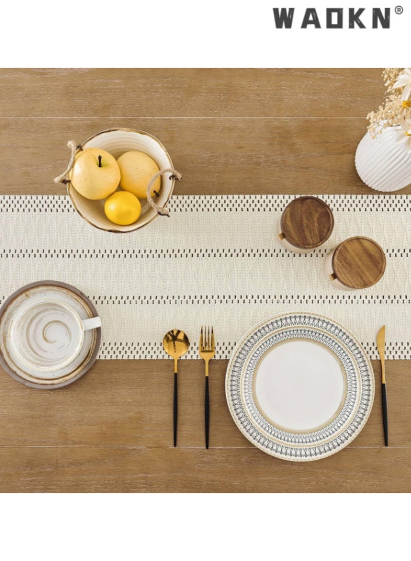 WAOKN Cream Table Runner with Long Tassels, Elegant Table Scarf for Dining Tables, Adds a Touch of Sophistication to Your Home Decor, Ideal for Everyday Use and Special Occasions,30*183 cm - Image 5