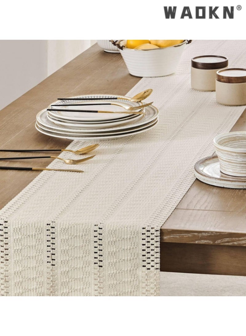 WAOKN Cream Table Runner with Long Tassels, Elegant Table Scarf for Dining Tables, Adds a Touch of Sophistication to Your Home Decor, Ideal for Everyday Use and Special Occasions,30*183 cm - Image 4