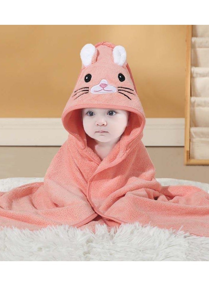 Hooded Baby Towel for Boys and Girls – 80x80cm | 210g | Ultra-Soft Microfiber | Cartoon Embroidery | Newborns, Infant, and Toddler Bath Towel | Orange Color - Image 1