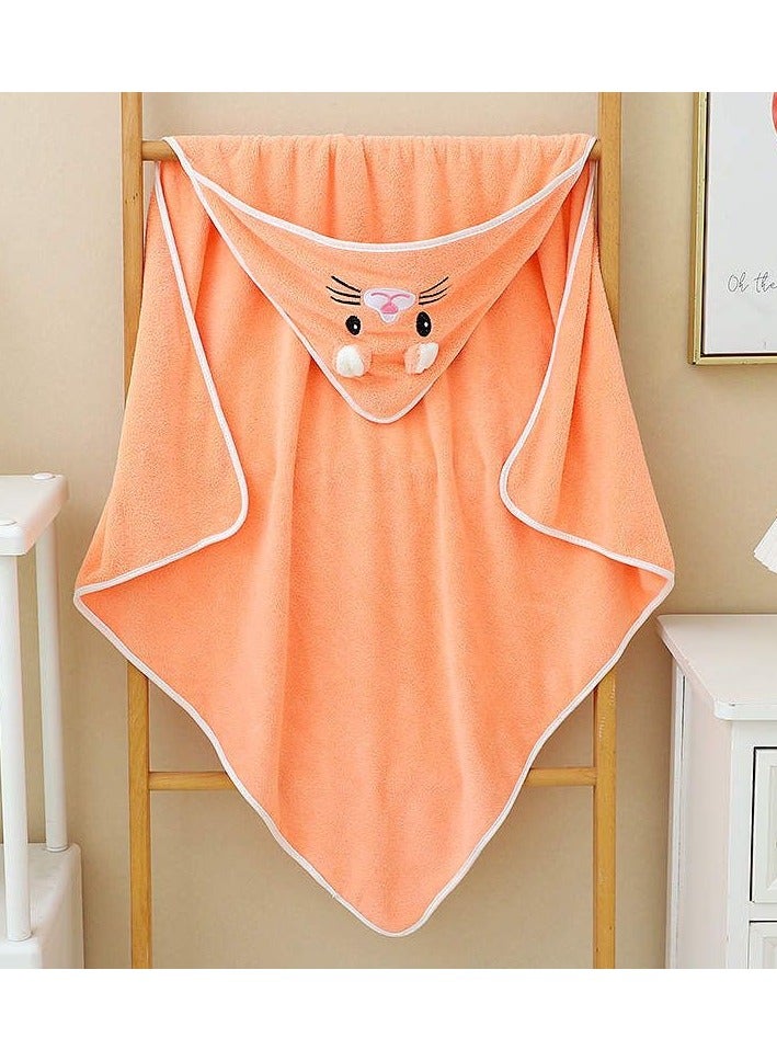 Hooded Baby Towel for Boys and Girls – 80x80cm | 210g | Ultra-Soft Microfiber | Cartoon Embroidery | Newborns, Infant, and Toddler Bath Towel | Orange Color - Image 2