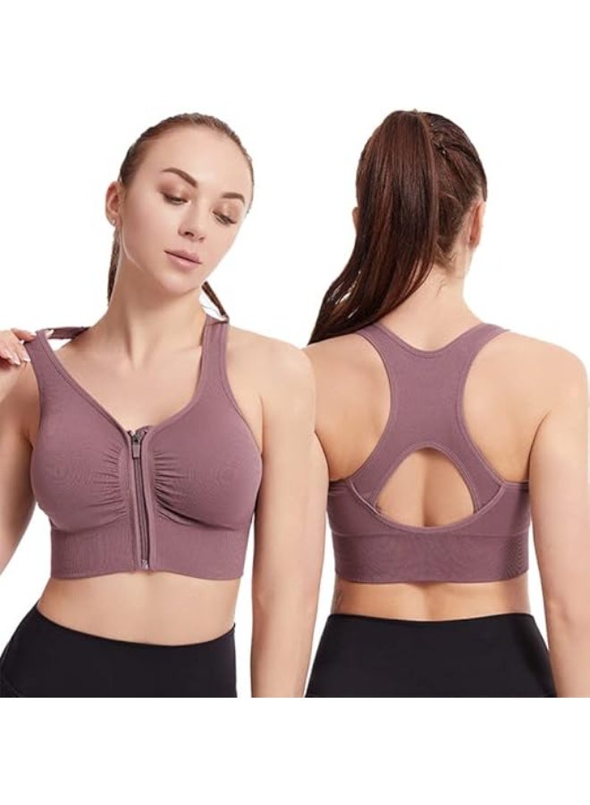 SHOWDAY Women's Zip Front Sports Bra Wireless Post-Surgery Bra Active Yoga Sports Bras Fitness Women's Sports Bra,Active Yoga Gym Pilates Crossfit - Image 1