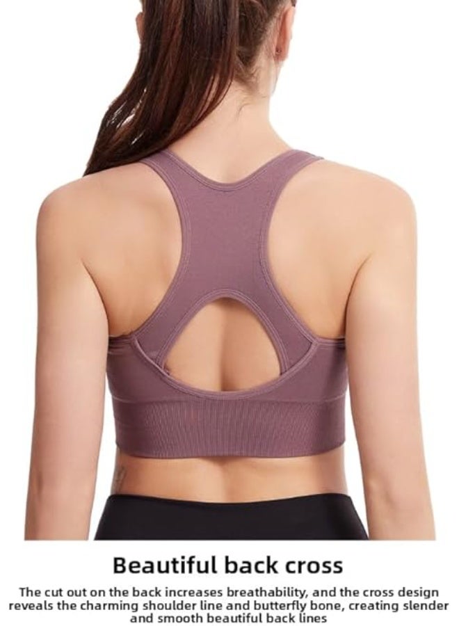 SHOWDAY Women's Zip Front Sports Bra Wireless Post-Surgery Bra Active Yoga Sports Bras Fitness Women's Sports Bra,Active Yoga Gym Pilates Crossfit - Image 3