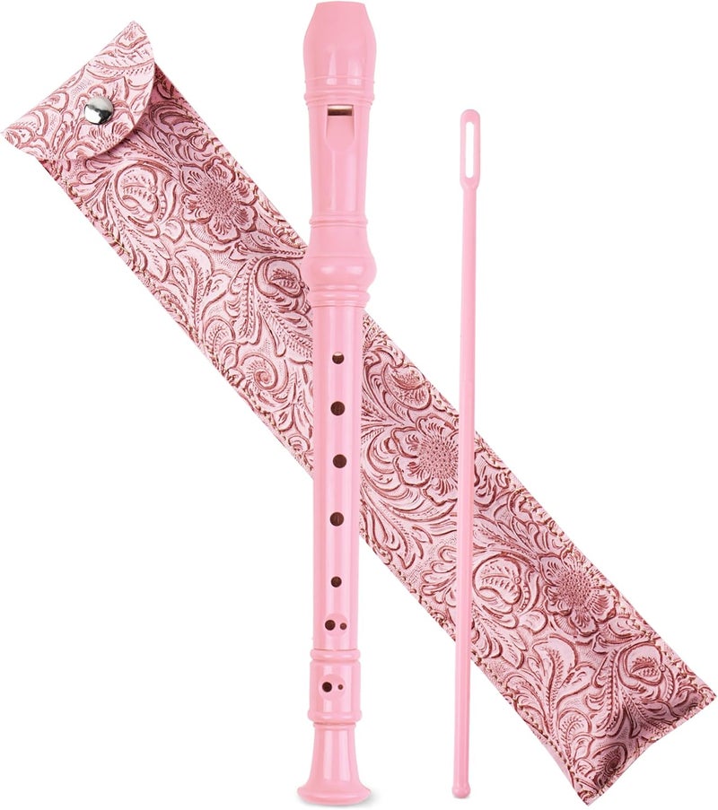 Jasenna Recorder Instrument for Beginner Adults,8-Hole Soprano Descant Recorder Music Flute with with Cleaning Rod & Leather Case For Home Entertainment(3-Carved Pink) - Image 1