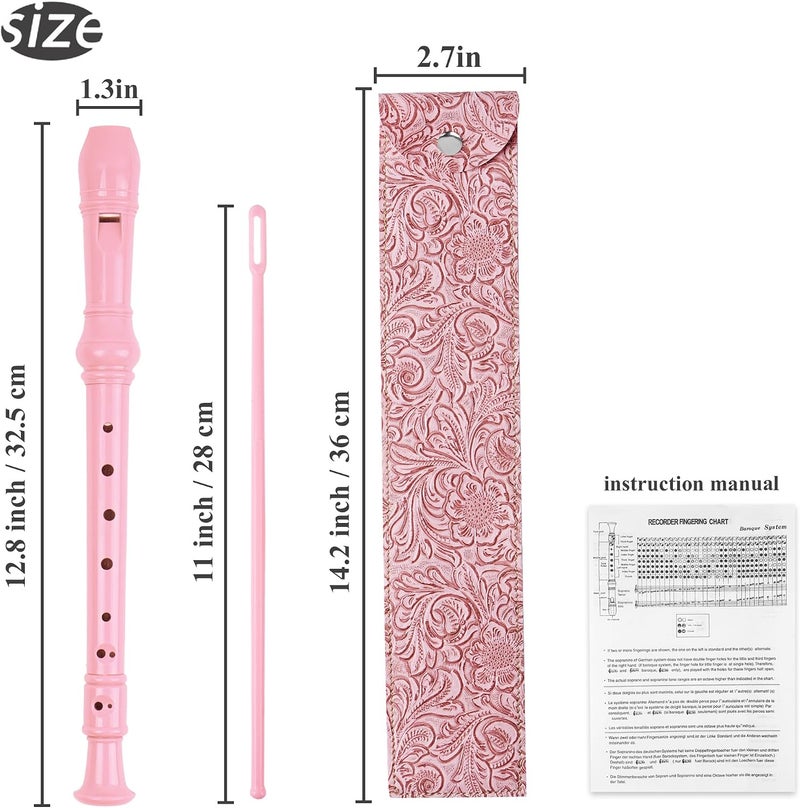 Jasenna Recorder Instrument for Beginner Adults,8-Hole Soprano Descant Recorder Music Flute with with Cleaning Rod & Leather Case For Home Entertainment(3-Carved Pink) - Image 2