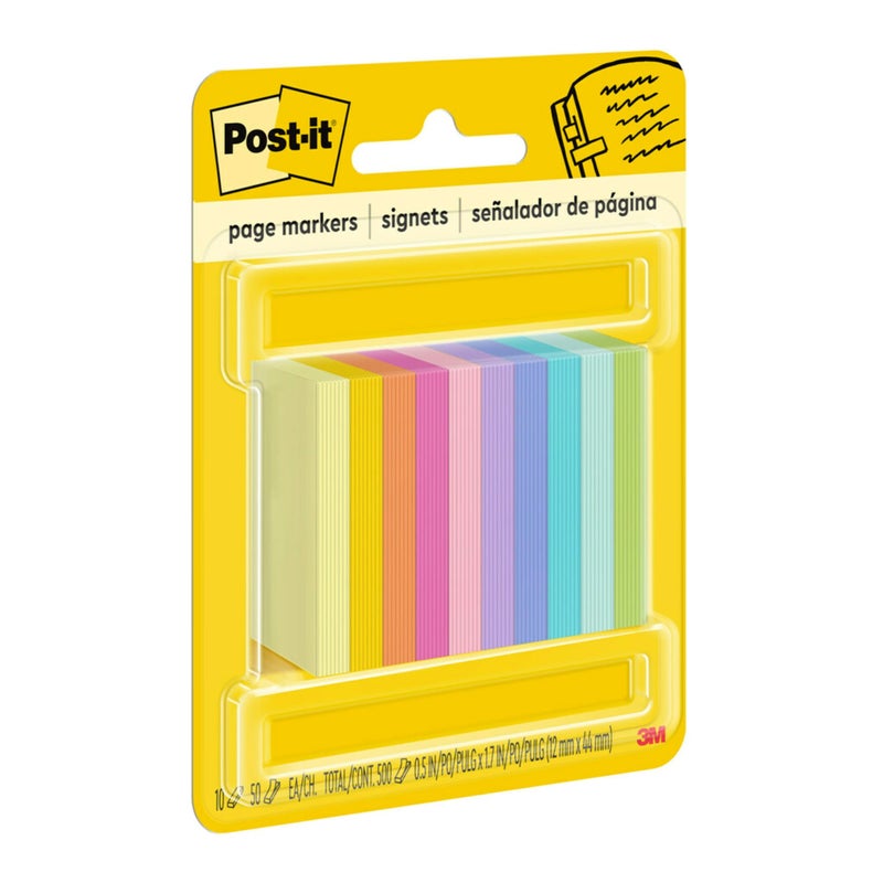 Post It Post-it Page Markers, Assorted Bright Colors, 1/2 in x 2 in, 50 Markers/Pad, 10 Pads/Pack (670-10AB) - Image 3