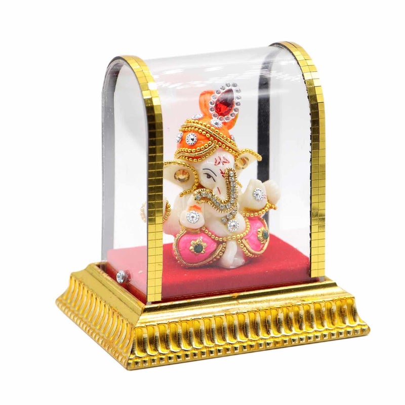 EGOODZ Ganesh Idol for Car Dashboard in Glass Box with Left Trunk Figurine Showpiece for Home Office Temple Decor Gifting 1 Piece Height 11 CM - Image 3
