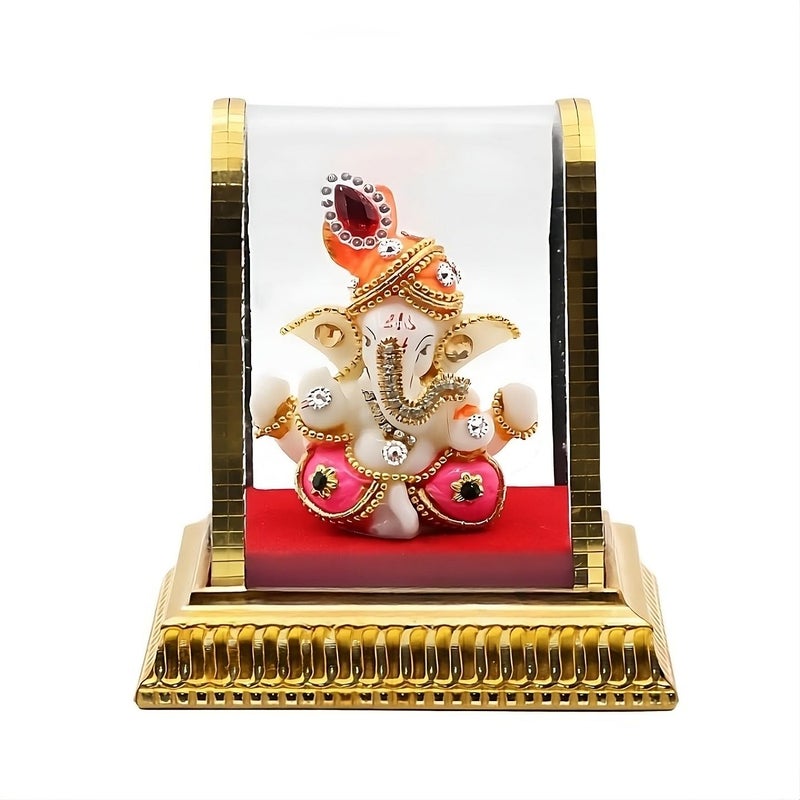 EGOODZ Ganesh Idol for Car Dashboard in Glass Box with Left Trunk Figurine Showpiece for Home Office Temple Decor Gifting 1 Piece Height 11 CM - Image 1