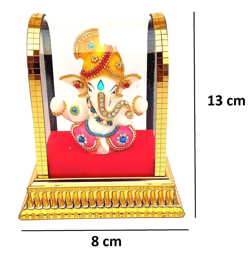 EGOODZ Ganesh Idol for Car Dashboard in Glass Box with Left Trunk Figurine Showpiece for Home Office Temple Decor Gifting 1 Piece Height 11 CM - Image 2