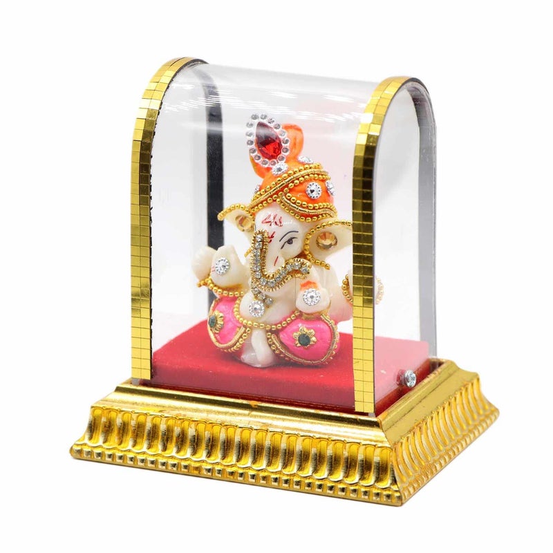 EGOODZ Ganesh Idol for Car Dashboard in Glass Box with Left Trunk Figurine Showpiece for Home Office Temple Decor Gifting 1 Piece Height 11 CM - Image 4