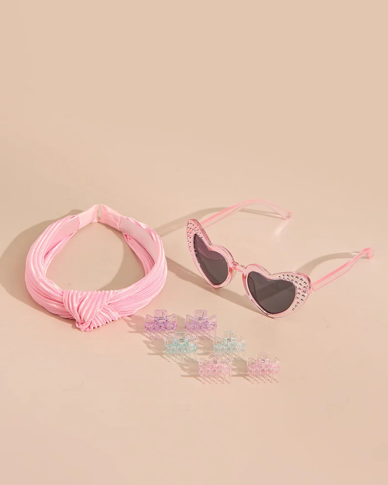 REDTAG Girls Assorted Plain Sunglasses with Hair Accessory Set