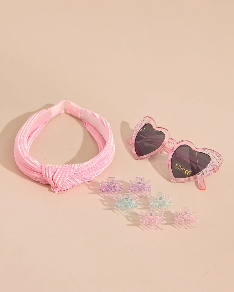REDTAG Girls Assorted Plain Sunglasses with Hair Accessory Set